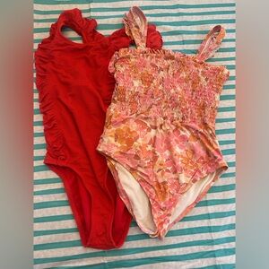 TWO size 14 GB Girls Swimsuits. From Dillards. Great quality. One floral One red